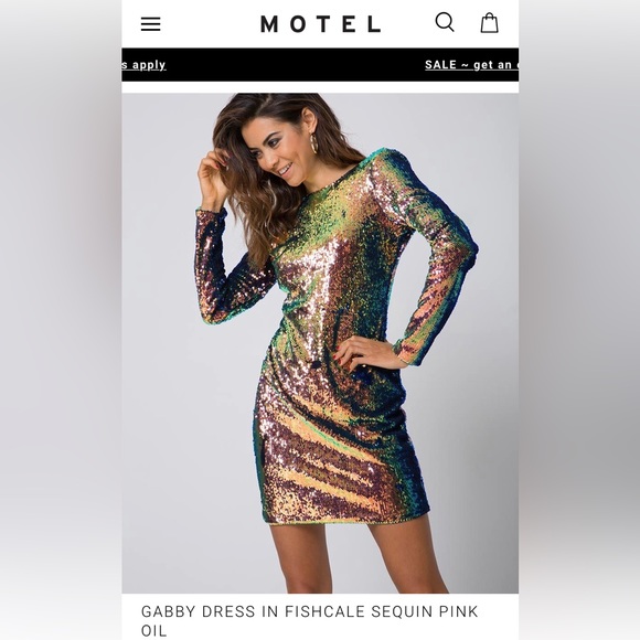 Motel Gabby Dress in Fishscale Sequin Pink Oil - Picture 1 of 5